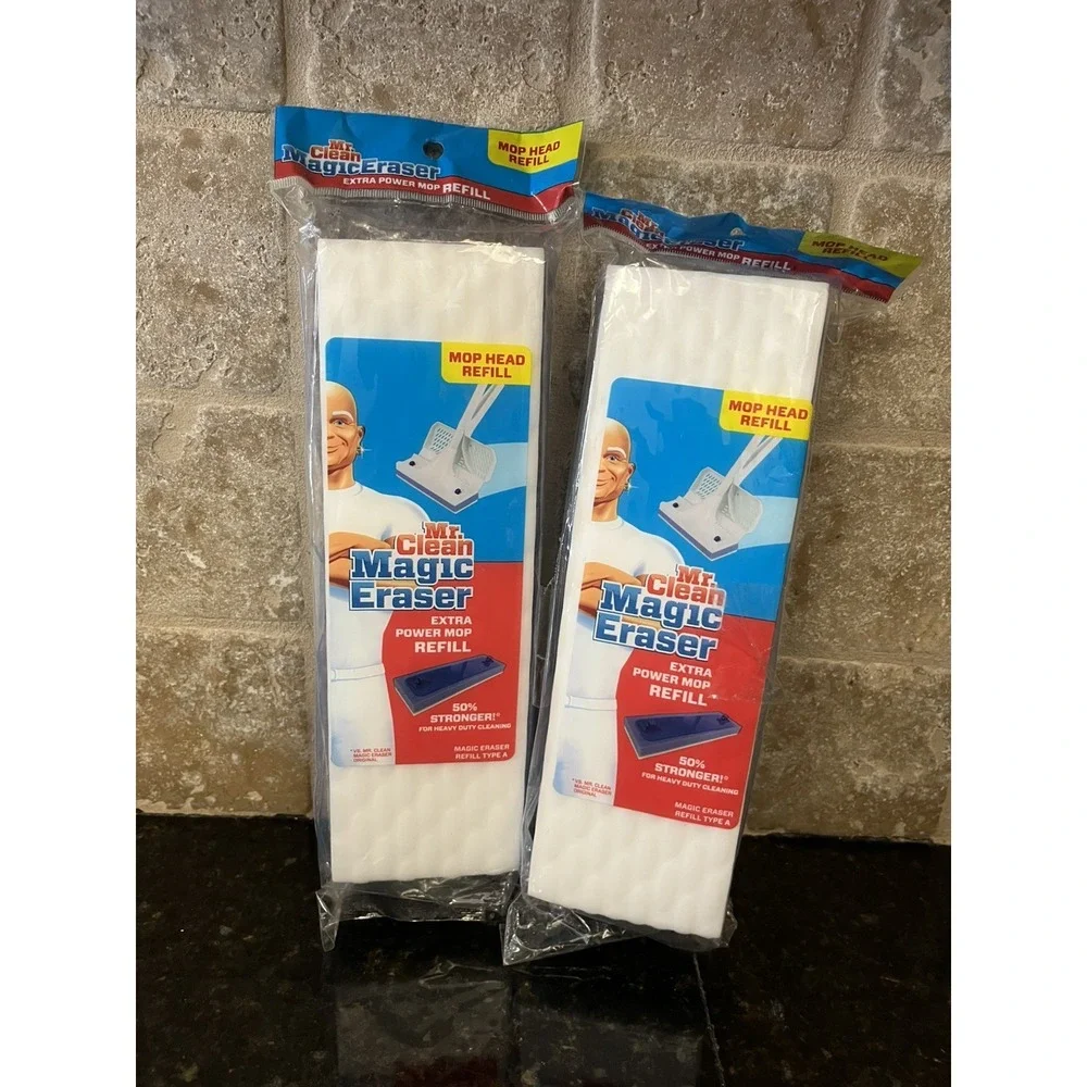 2 Pack Mr. Clean Magic Eraser Extra‎ Power Mop Refill Head Blue White